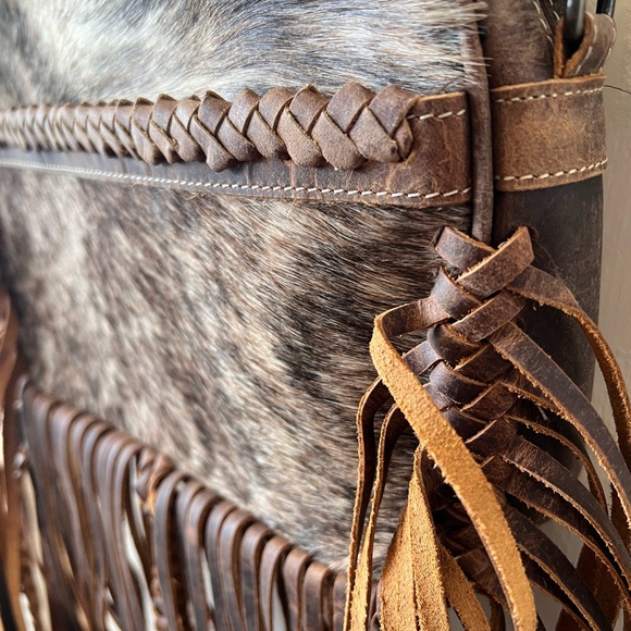 Brown and Tan Fringe Leather Bag - Picture 2 of 11